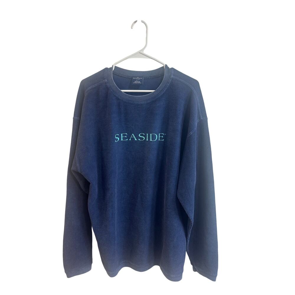 The Seaside Style Seaside Florida Crewneck 100% Cotton Sz L Blue Textured NICE!